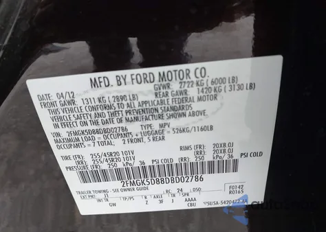 2013 Ford Flex Limited from USA, damaged, VIN 2FMGK5D88DBD02786